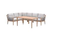 Sardinia lounge dining hoek 5 delig teak look rope zand