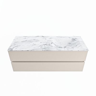 MONDIAZ VICA-DLUX 130cm badmeubel onderkast Linen 2 lades. Inbouw wastafel CLOUD rechts zonder kraangat, kleur Glace.