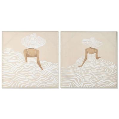 Canvas Home ESPRIT Wit Beige Jurk Scandinavisch 82,5 x 3,5 x 82,5 cm (2 Stuks)