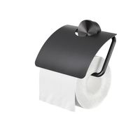 Geesa Opal toiletrolhouder met klep 14 x 2,3 x 13,7 cm, zwart metaal geborsteld - thumbnail