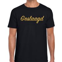 Geslaagd goud glitter tekst t-shirt zwart heren