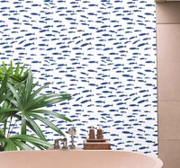 Dieren behang Blauw vissenpatroon op witte achtergrond