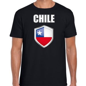 Chili landen supporter t-shirt met Chileense vlag schild zwart heren