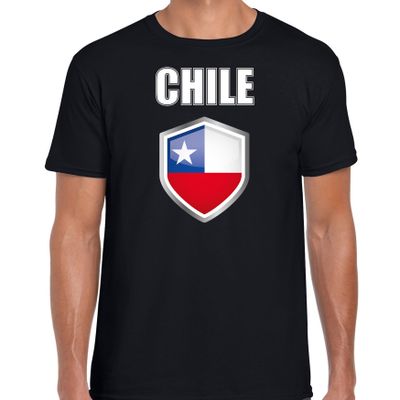 Chili landen supporter t-shirt met Chileense vlag schild zwart heren