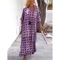 Dames Casual jurk Geometrisch Afdrukken V-hals Maxi-jurk Casual Dagelijks Vakantie 3/4 mouw Zomer Lente Lightinthebox