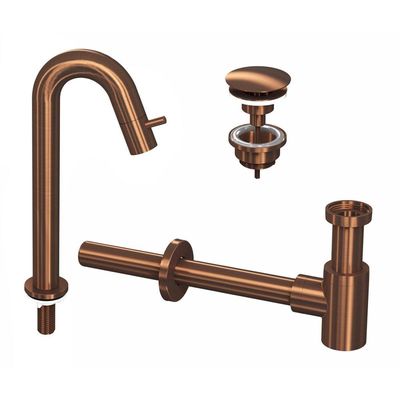 INK 5A Fonteinkraanset - staande Fonteinkraan - hoog gebogen - always open - plug en designSifon - Mat rose goud 9902482