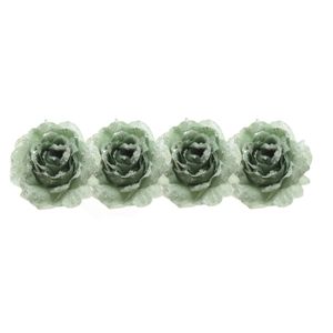 4x Salie groene decoratie bloemen rozen op clip 14 cm