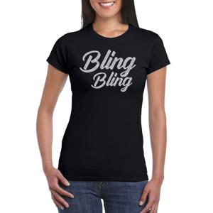 Verkleed T-shirt voor dames - bling - zwart - zilver glitter - glitter and glamour - carnaval