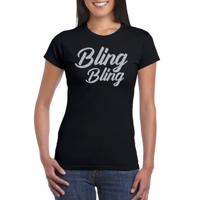 Verkleed T-shirt voor dames - bling - zwart - zilver glitter - glitter and glamour - carnaval