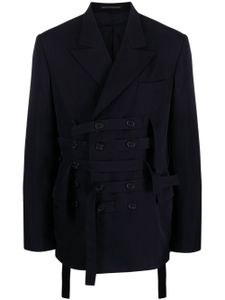 Yohji Yamamoto blazer en laine à boutonnière croisée - Bleu