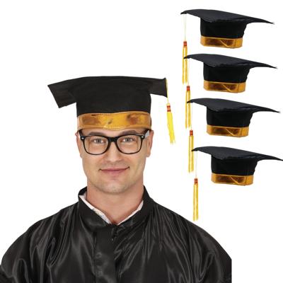 Afstudeer/geslaagd hoedje - 10x - zwart/goud - diploma gehaald - doctoraal hoed voor studenten