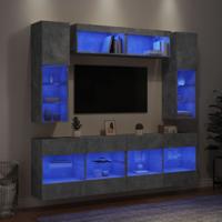 6-delige Tv-wandmeubelset met LED-verlichting betongrijs