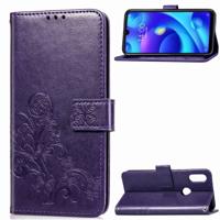 Lucky Clover ingedrukt bloemen patroon lederen draagtas voor Xiaomi spelen met houder & kaartsleuven & portemonnee & hand strap (paars)