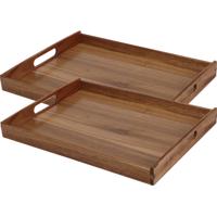 Excellent Houseware dienblad van bamboe hout - 2x - 40 x 30 x 5 cm - bruin - Hoge opstaande rand