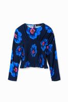 Gebloemde aangerimpelde blouse - BLUE - XS