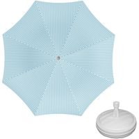 Parasol - lichtblauw/wit - D160 cm - incl. draagtas - parasolvoet - 42 cm