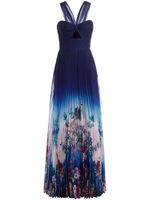 Marchesa Notte robe longue plissée à fleurs - Bleu Marchesa Notte robe longue plissée à fleurs - Bleu