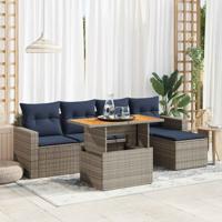 6-delige Loungeset met kussens poly rattan grijs