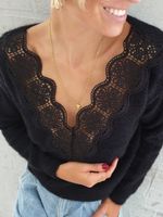 V Neck Casual Floral Guipure Sweater - thumbnail