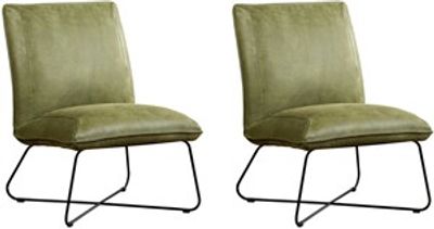 Set van 2 Olijfgroene leren industriële fauteuils zonder armleuning Less - Kenia Leer Olive (olijfgroen leer)