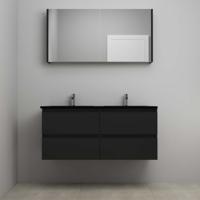 On-Line Badkamermeubelset - 120 cm - Voorgemonteerd - Ladestructuur - Acryl Wastafel - 2 Kraangaten - Spiegelkast - Mat Zwart