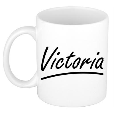 Victoria Naam koffiemok - beker - met sierlijke letters - wit - 300 ml - Cadeau - Dames