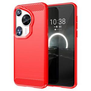 Huawei Pura 70 Ultra Geborsteld TPU Hoesje - Koolstofvezel - Rood