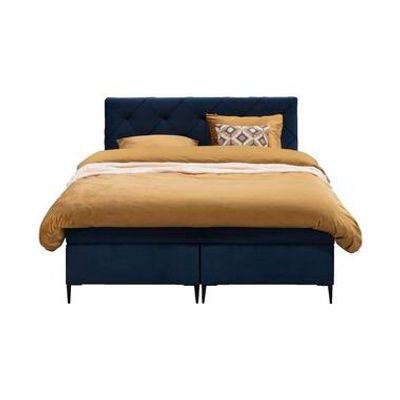 Boxspring Liv geruit - blauw - 140x200 cm - slanke poot - Leen Bakker