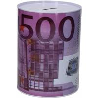 Spaarpot 500 euro - metaal/blik - biljet - 8 x 11 cm - munten - sparen