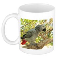 Dieren foto mok grijze roodstaart papegaai - papegaaien beker wit 300 ml - thumbnail