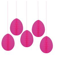 Pasen thema versiering - 5x - papier - hangend paasei van 20 cm aan koord - roze