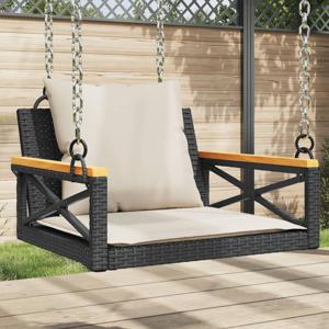 Schommelbank met kussens 63x62x40 cm poly rattan zwart