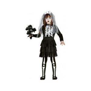 Halloween Skelet bruidsjurk verkleedkleding voor meisjes - zwart - compleet