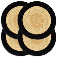 VidaXL Placemats 4 st 38 cm jute en katoen natuurlijk en zwart VidaXL Placemats 4 st 38 cm jute en katoen natuurlijk en zwart