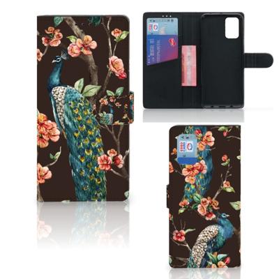 Samsung Galaxy A02s | M02s | Telefoonhoesje | Met pasjeshouder | Pauw met Bloemen