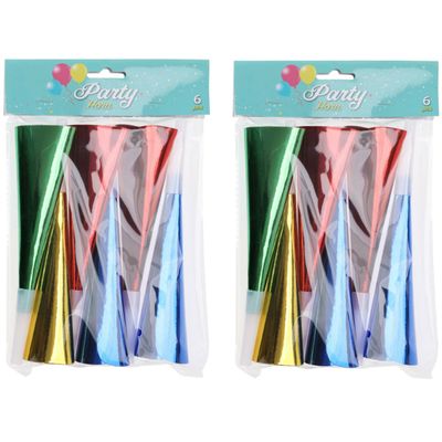 Feest/party toeters - set 24x stuks - metallic papier - 12 cm - feestartikelen verjaardag