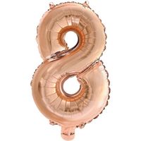 Folie Ballon Cijfer 8 Rosé Goud 41 cm met rietje