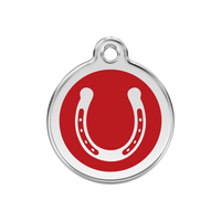 Horse Shoe Red roestvrijstalen hondenpenning medium/gemiddeld dia. 3 cm - RedDingo