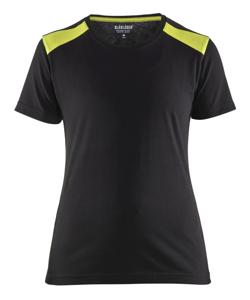 Blåkläder Dames T-Shirt 34791042 | Zwart/High-Vis Geel | Maat S - 7330509696620