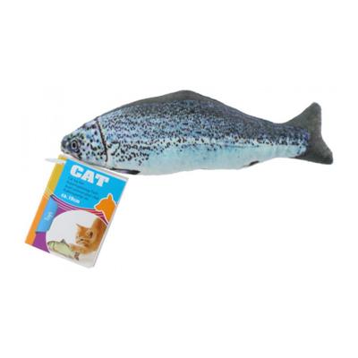 Kattenspeeltje - vis - knuffel - 19 cm - grijs - zalm - katten speelgoed