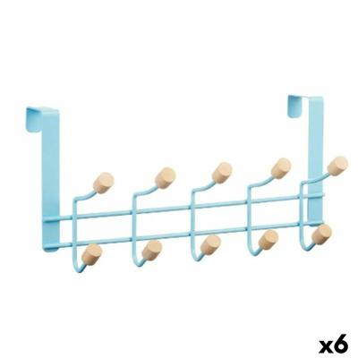 Kapstok voor deur Blauw Hout Metaal 35 x 17 x 15 cm (6 Stuks)