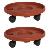 Gerimport Plantentrolley - 2x - multiroller - rond - bruin - 39 cm - trolley voor kamerplanten