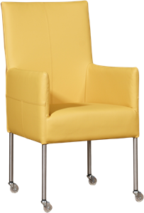 Gele leren moderne eetkamerstoel Spark - poot rond rvs met wiel - Toledo Leer Giallo (geel leer)
