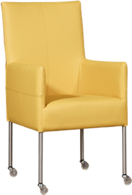 Gele leren moderne eetkamerstoel Spark - poot rond rvs met wiel - Toledo Leer Giallo (geel leer)