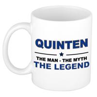 Quinten cadeau mok - man myth legend - naam koffiemok / beker - wit en blauw - 300 ml
