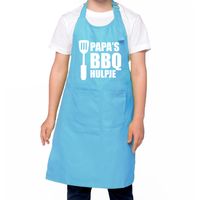 Papa s BBQ hulpje Barbecue schort kinderen/ bbq keukenschort kind blauw voor jongens en meisjes - thumbnail