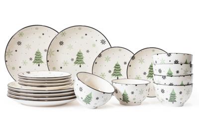 Cookinglife Serviesset - Kerstservies - Aardewerk - Groen 18-delig / 6 personen Cookinglife Serviesset - Kerstservies - Aardewerk - Groen 18-delig / 6 personen