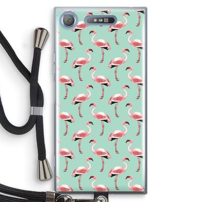 Flamingoprint groen: Sony Xperia XZ1 Transparant Hoesje met koord