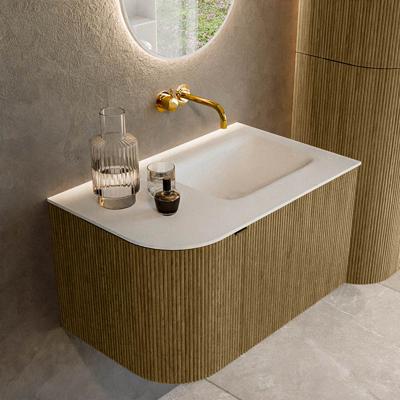 Badmeubel Mondiaz Kurve | 75 cm cm | Meubelkleur Dusk | Wastafelkleur Talc | Solid surface | Wasbak rechter zijde spoelbak | Zonder kraangat(en)