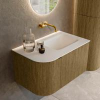 Badmeubel Mondiaz Kurve | 75 cm cm | Meubelkleur Dusk | Wastafelkleur Talc | Solid surface | Wasbak rechter zijde spoelbak | Zonder kraangat(en)